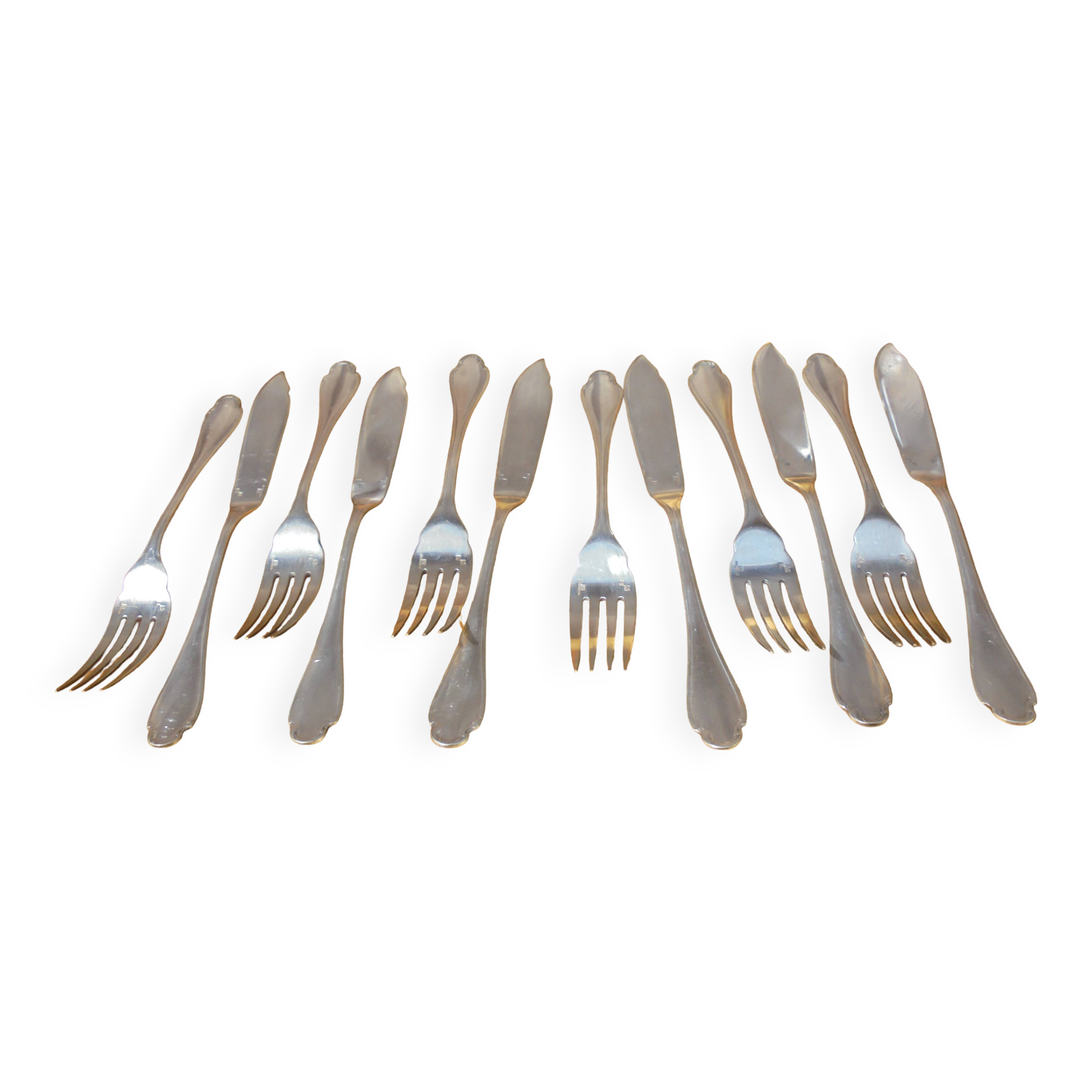 6x2 silver metal fish cutlery alfenide orfévrerie christofle