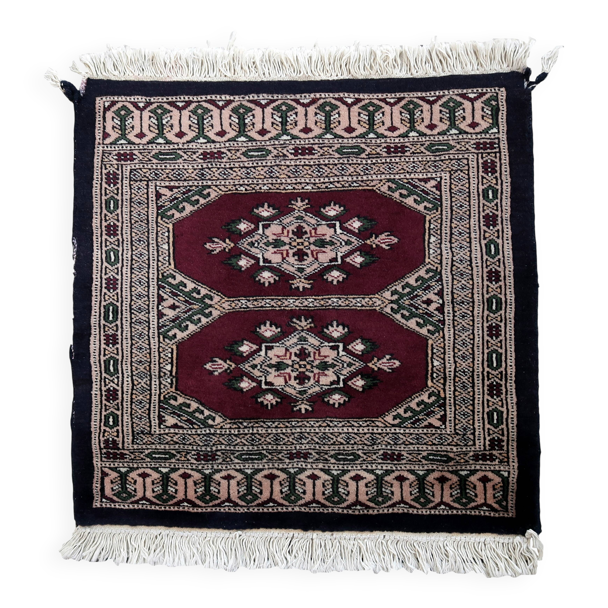 Tapis vintage ouzbek Bukhara fait main en laine – 55 x 65 cm – Années 1970