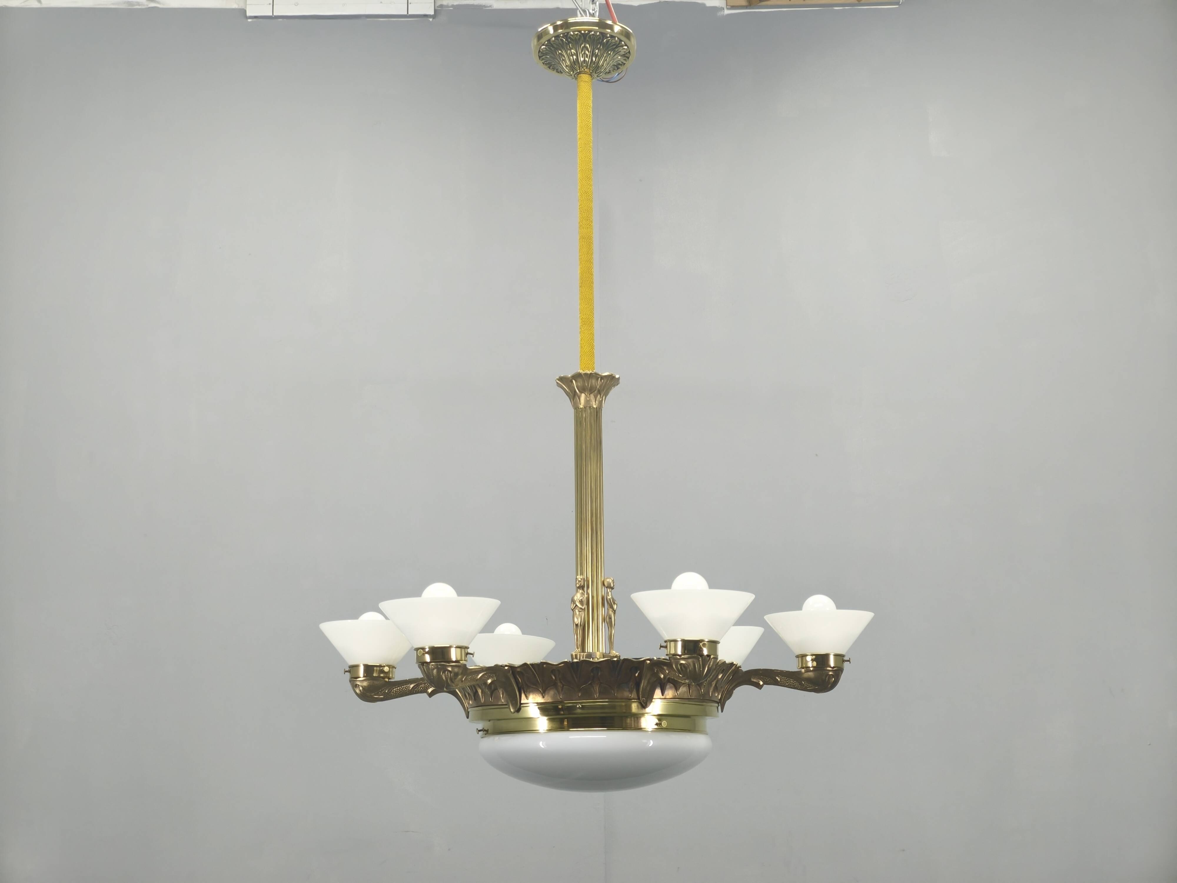 Art Deco chandelier with glass shade, Czechoslovakia, 1930s
