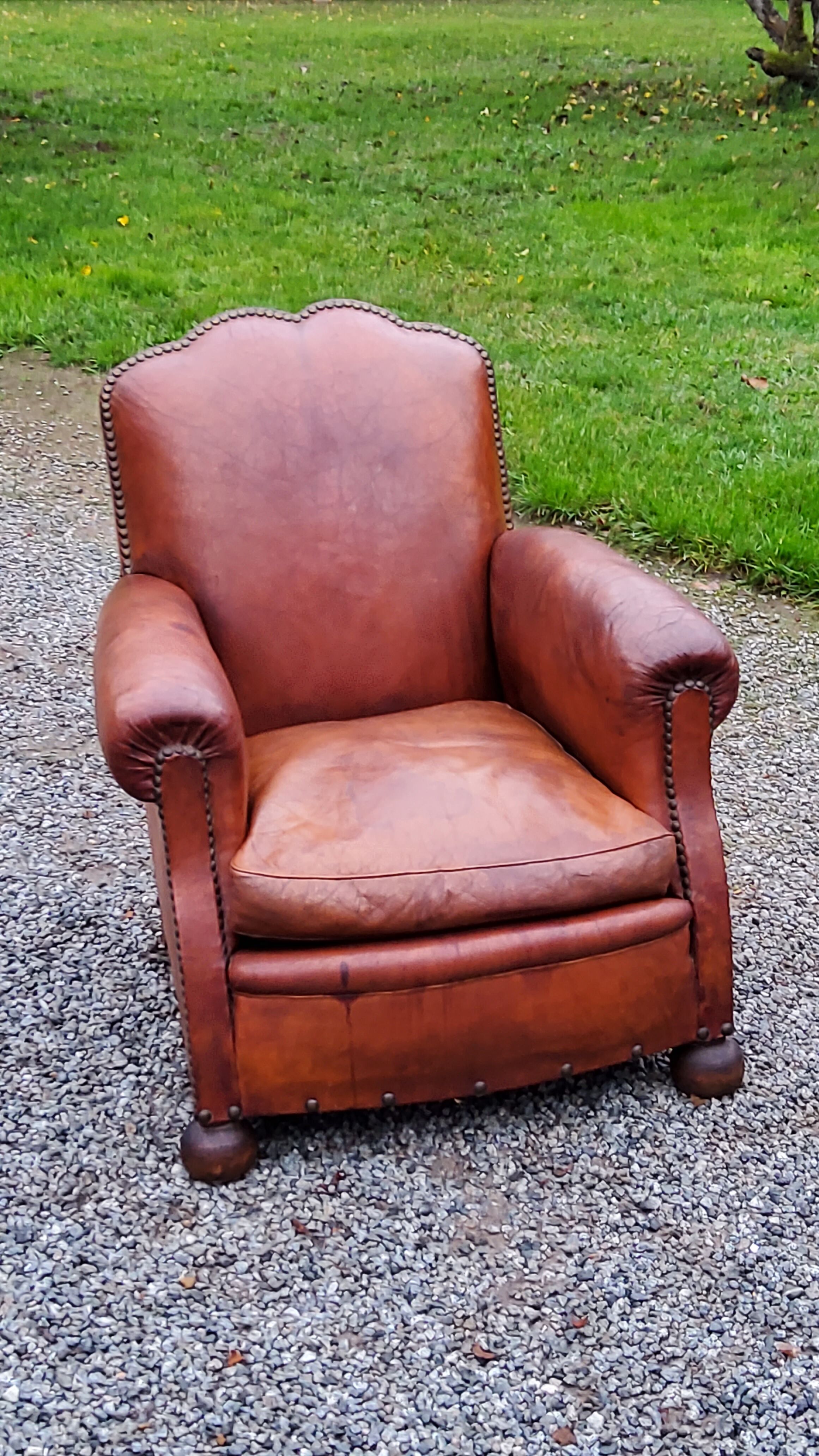 Leather club armchair back mustache from the 30s
