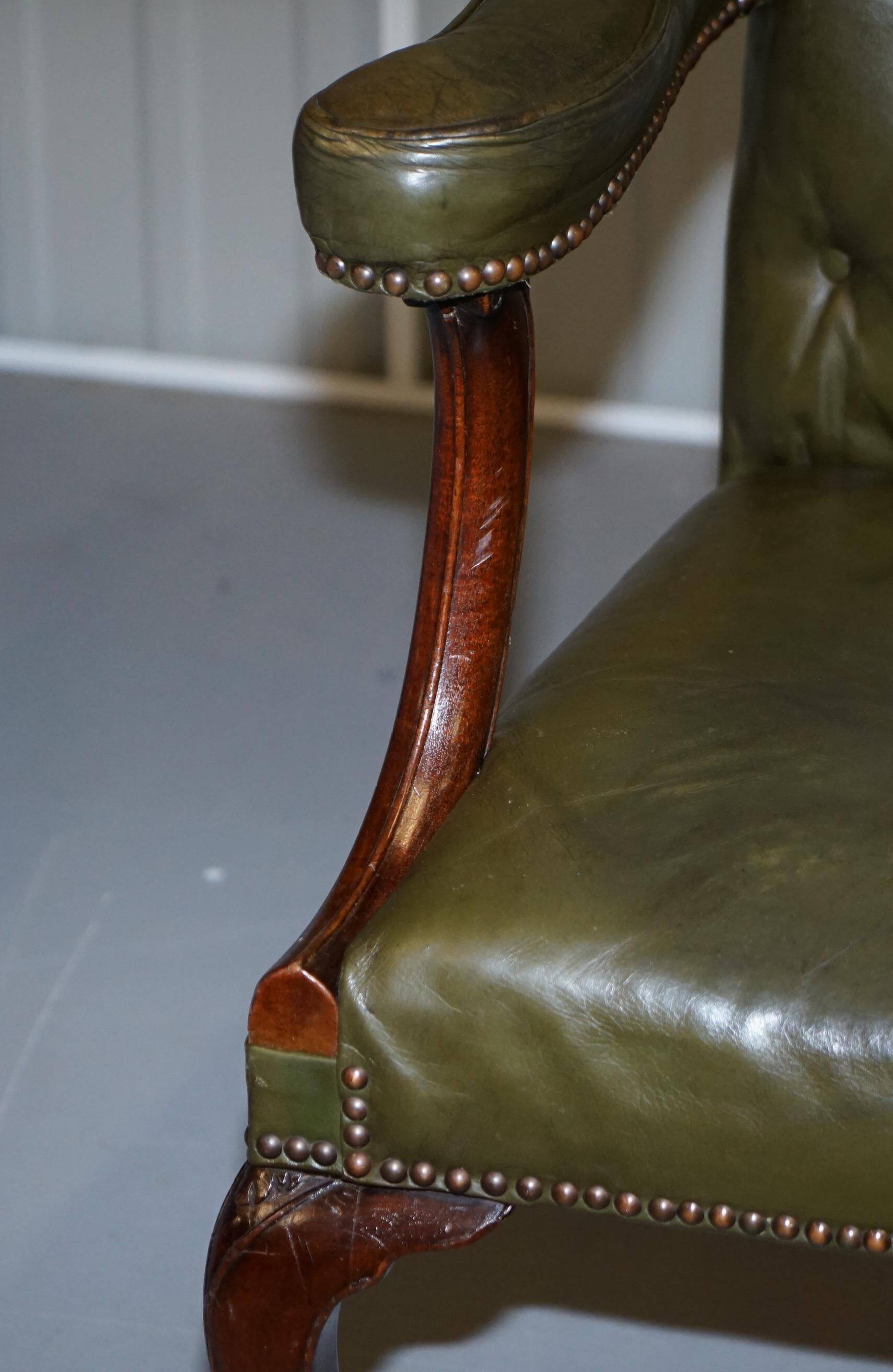 Georgian Gothic Revival Chesterfield armchair in leather, circa 1800.
