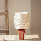 Earthenware pot lamp and lampshade with punch needle wave pattern