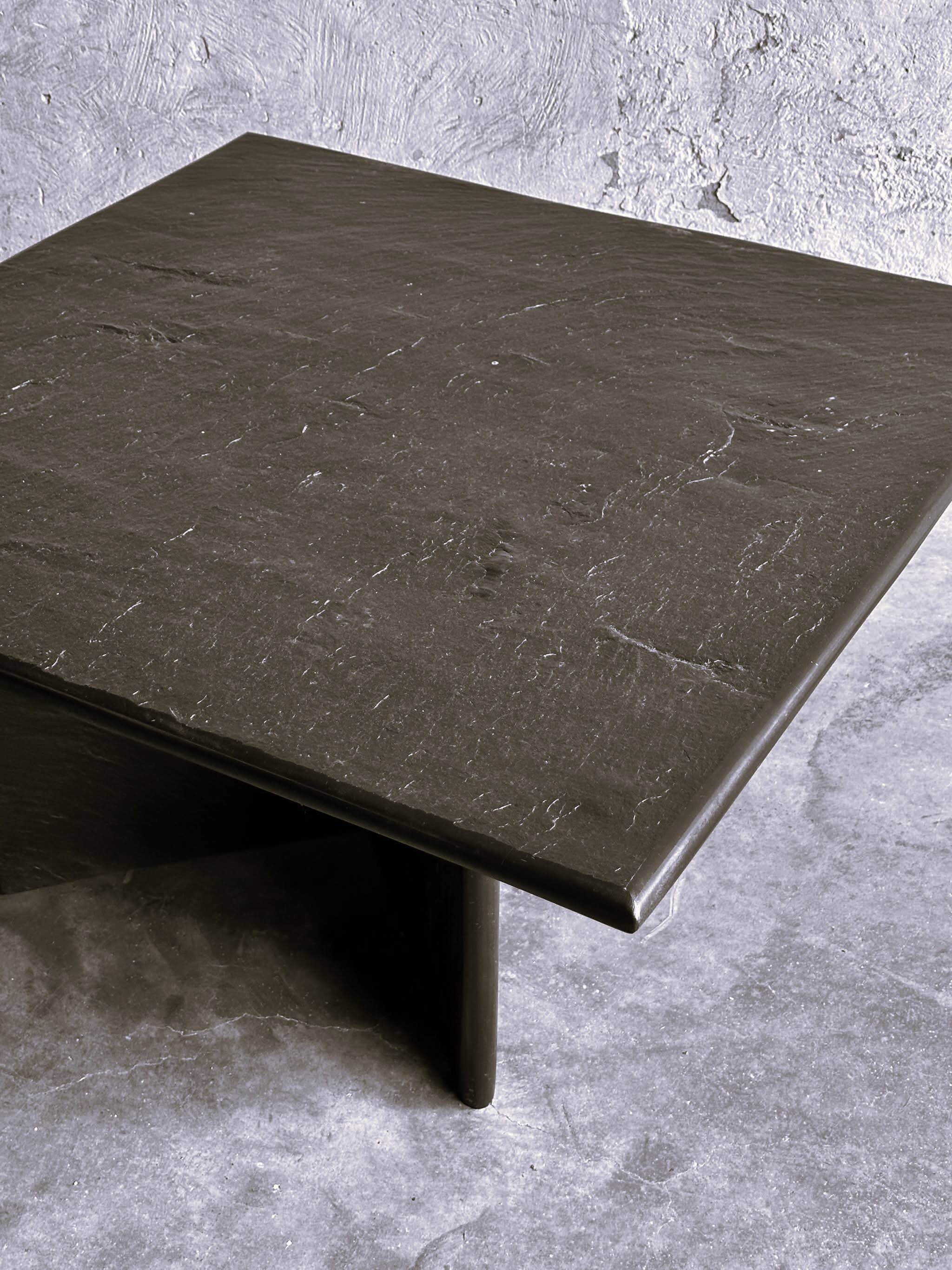 Massive Solid Square Slate Coffee Table, 1970s. France