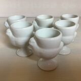 Six white hen egg cups