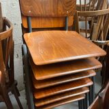 Set of 7 school chairs Eromes dark wood, 60s, Netherlands