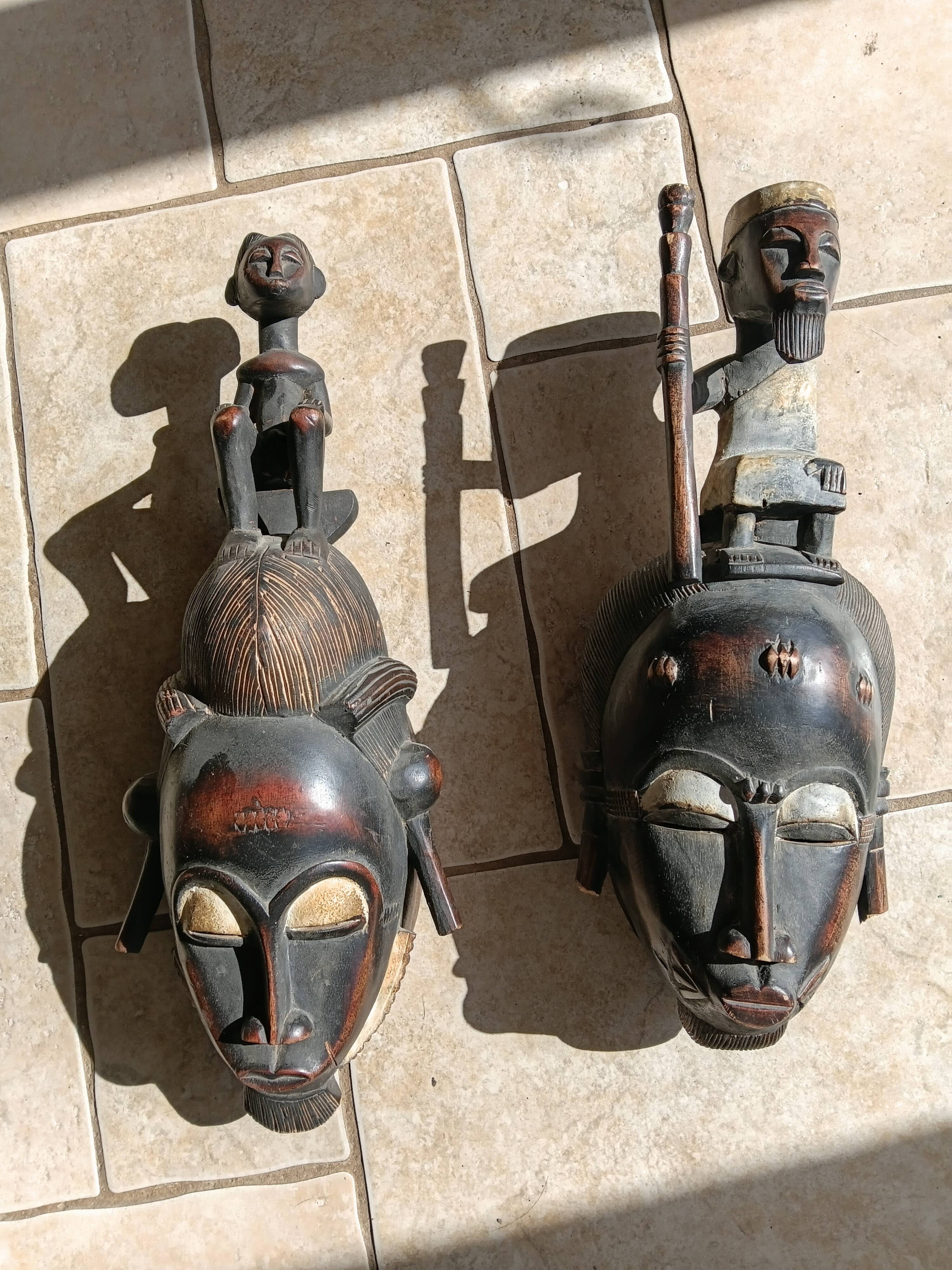 West African Baule Mblo Carved Wooden Masks (1970-1980)