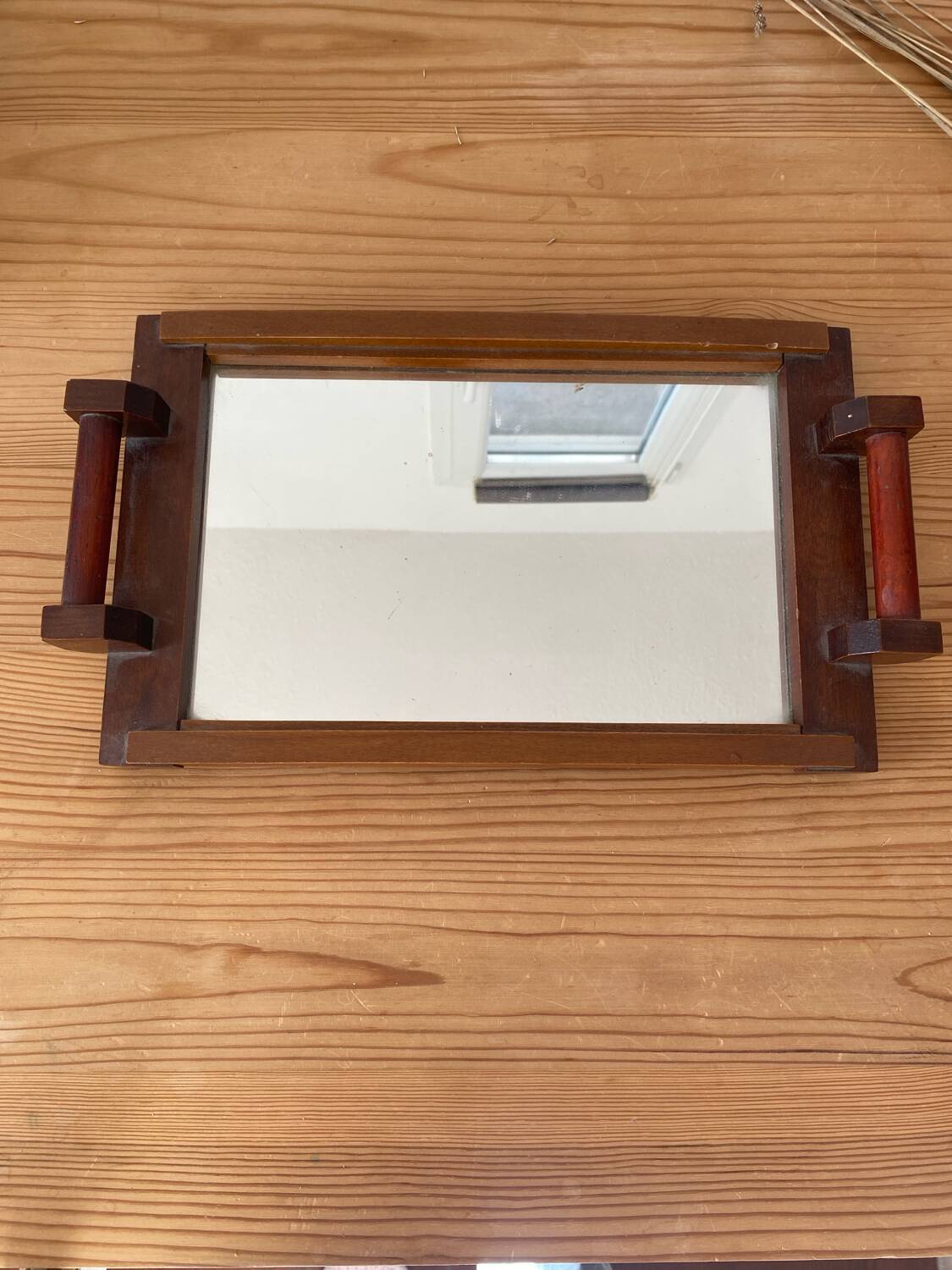 Art Deco wooden and mirror plateau