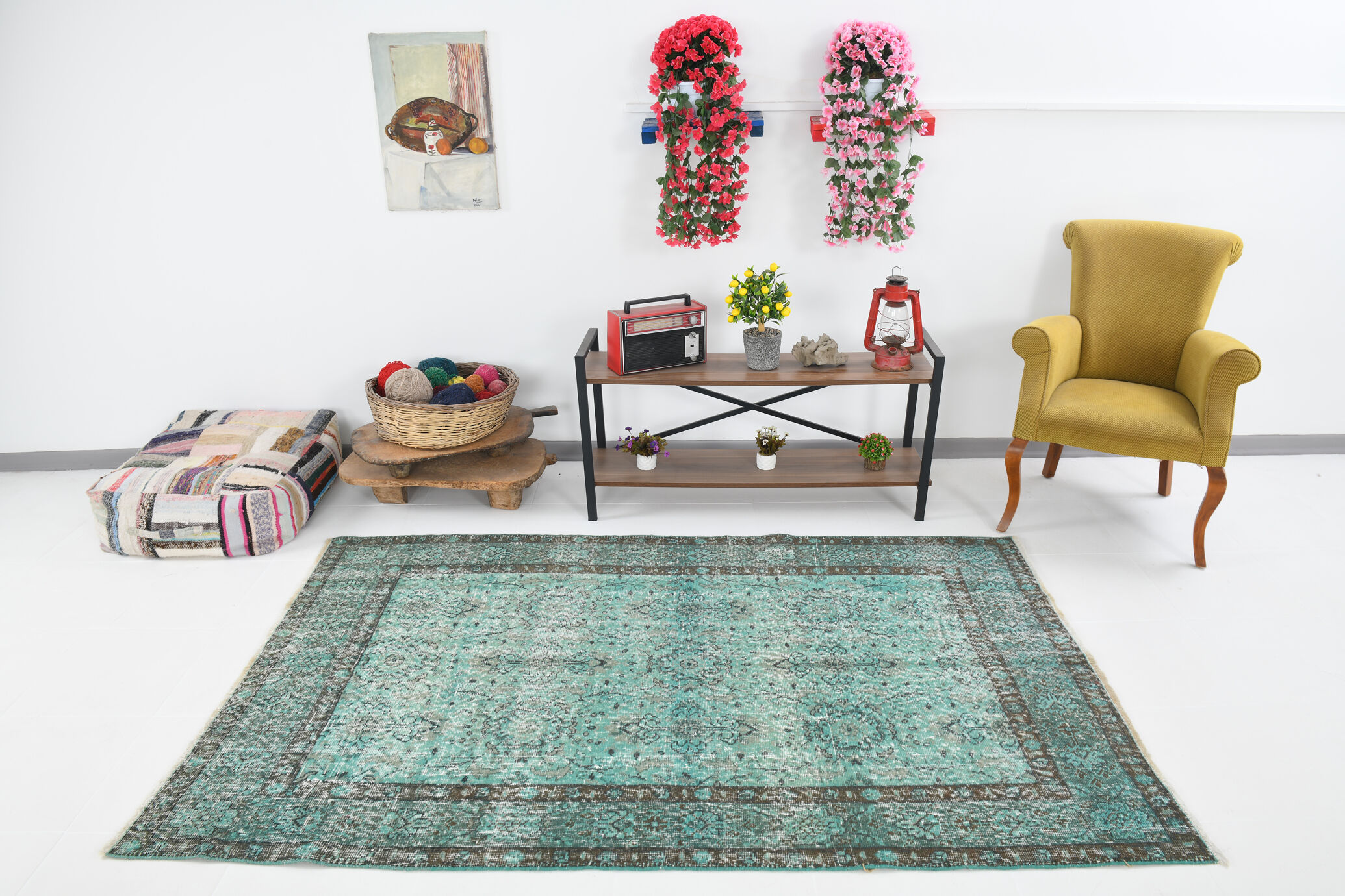 5x7 Handknotted Wool Floral Vintage Tapis Rugs 227x145Cm