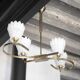 Vintage brass suspension with thick milk glass globe, brass chandelier.