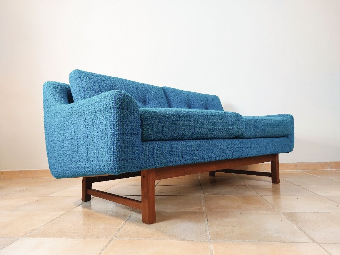Norwegian living room set in blue fabric, vintage scandinavian 1960s