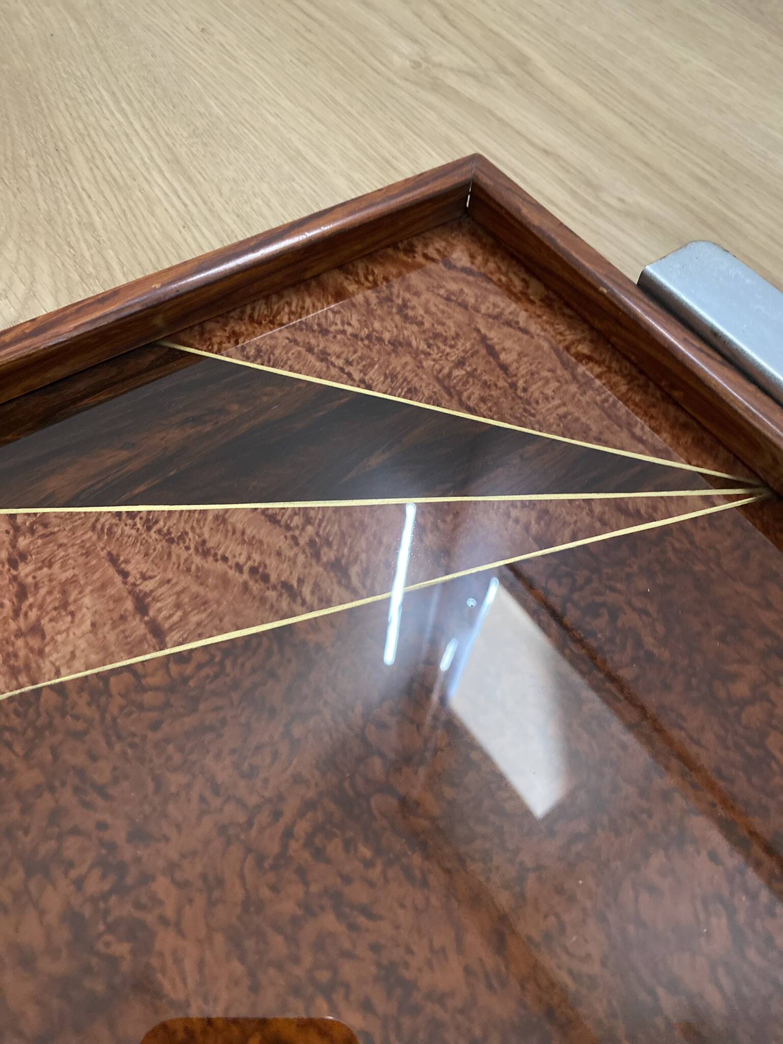 Duo of vintage wooden trays marked art deco