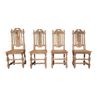 Set of 4 natural wood chairs, Henri II style