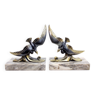 Brass and marble bird bookends 1960