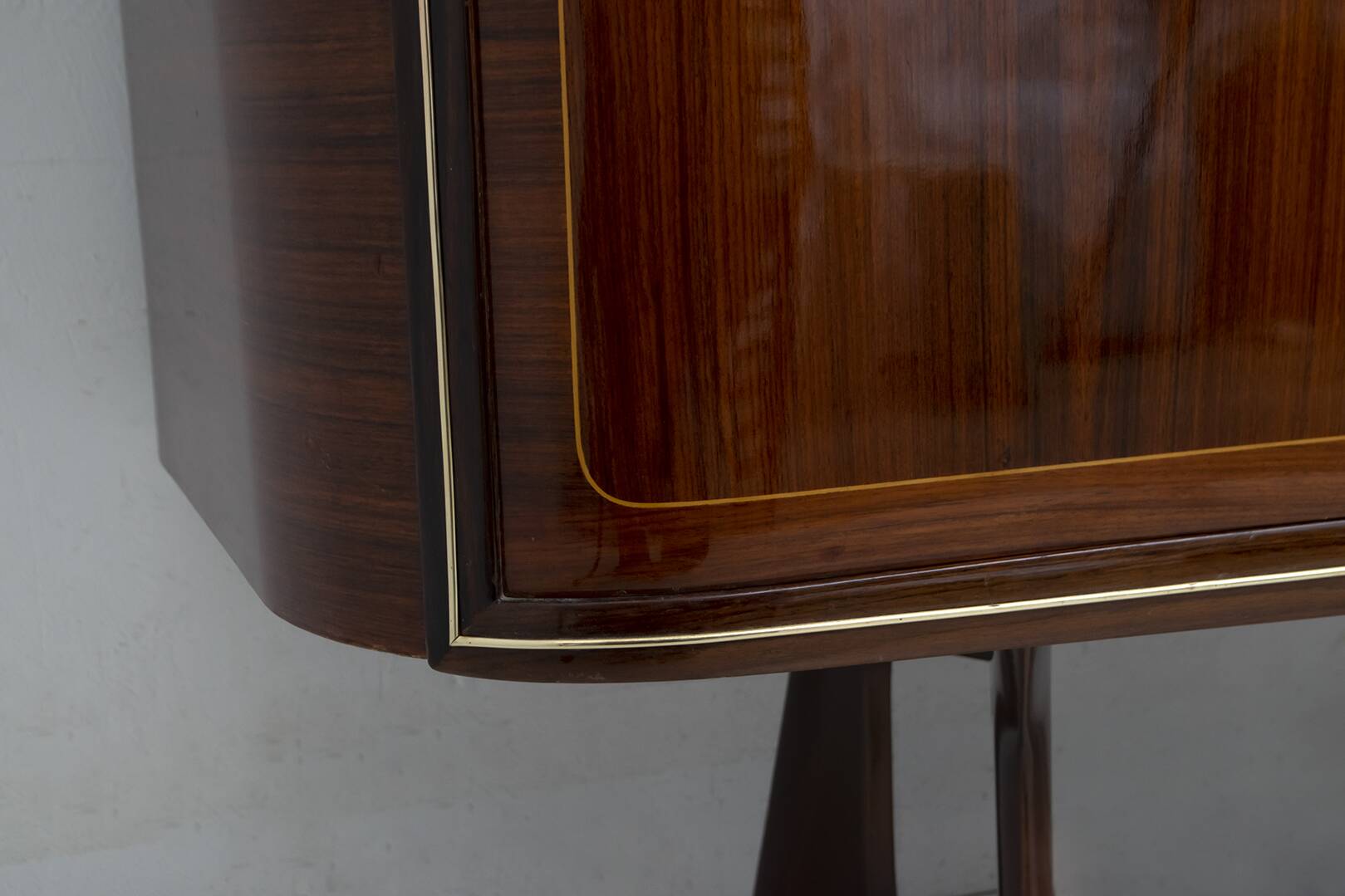Attributed Gio Ponti Mid-Century Italian Mahogany and Brass Bar Cabinet, 50