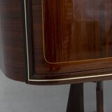 Attributed Gio Ponti Mid-Century Italian Mahogany and Brass Bar Cabinet, 50