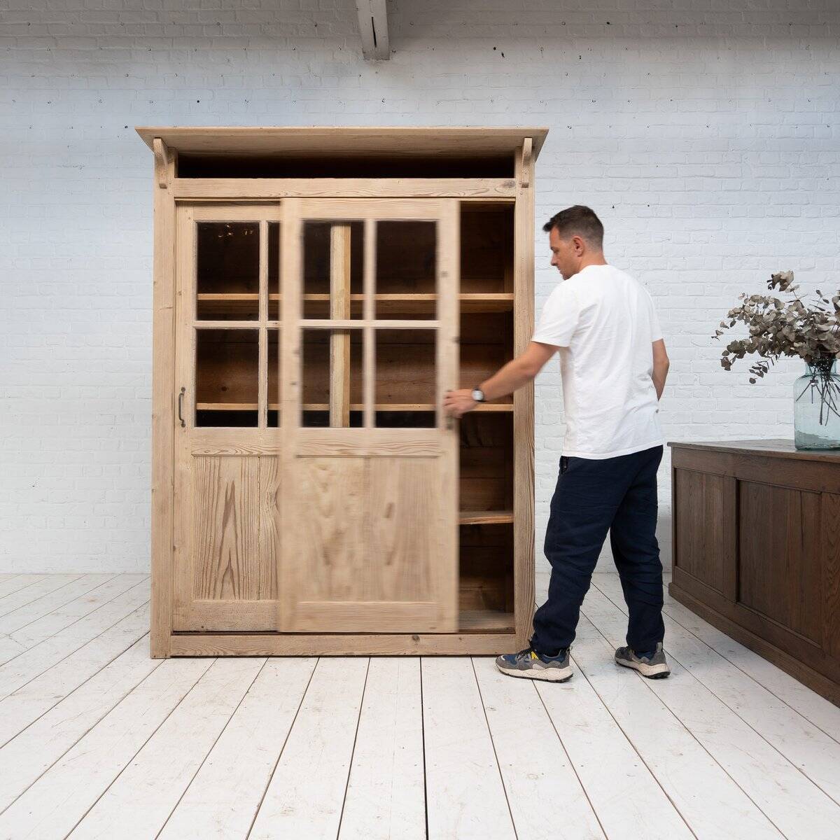 Wooden Display Cabinet with Sliding Doors, 1930