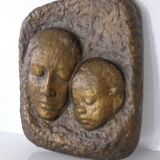 German bronze relief of mother with baby, 1940s.