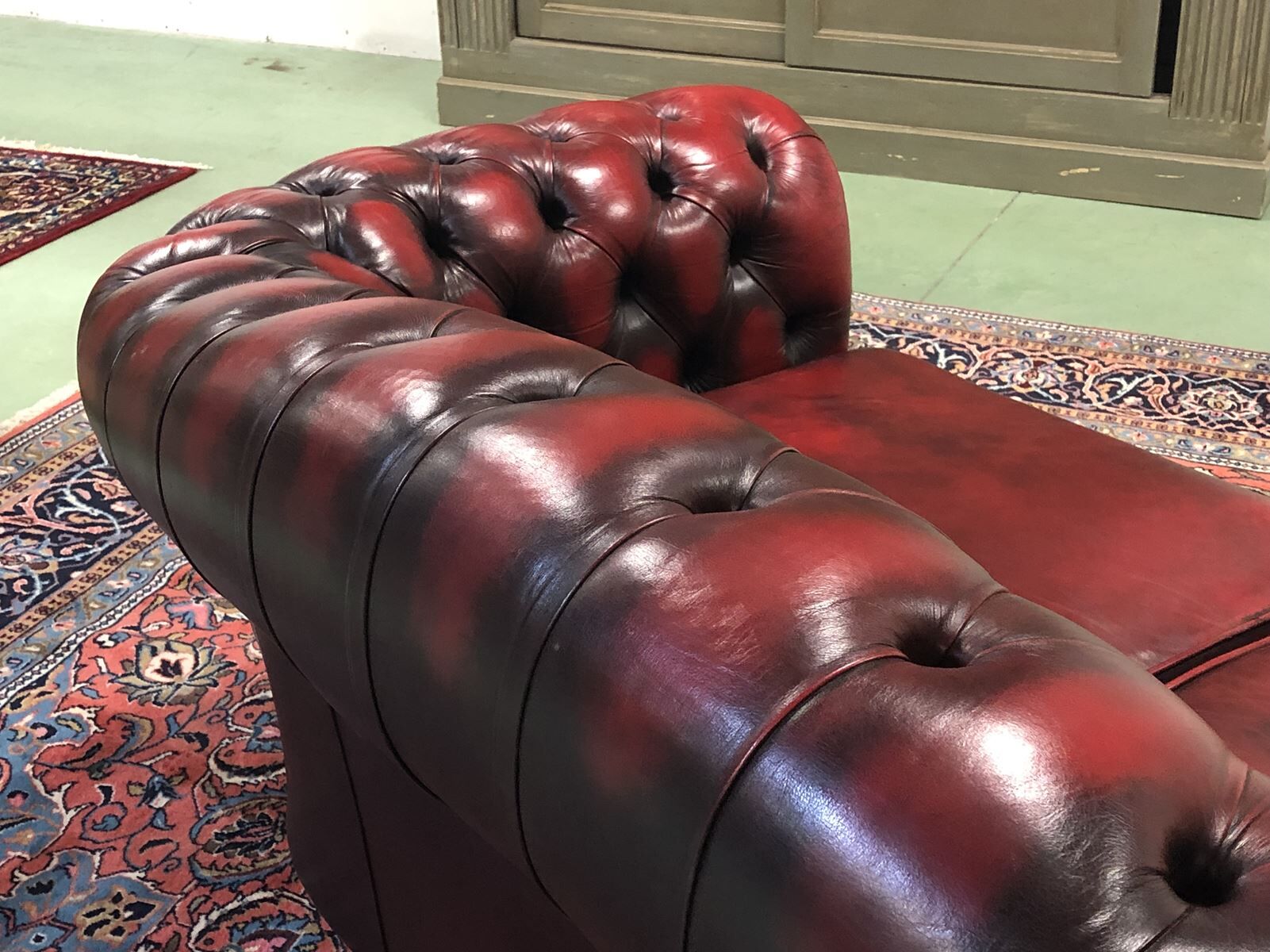 Red leather Chesterfield sofa - 70s