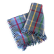 Vintage tablecloth & napkins, blue with multicoloured stripes.