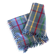 Vintage tablecloth & napkins, blue with multicoloured stripes.