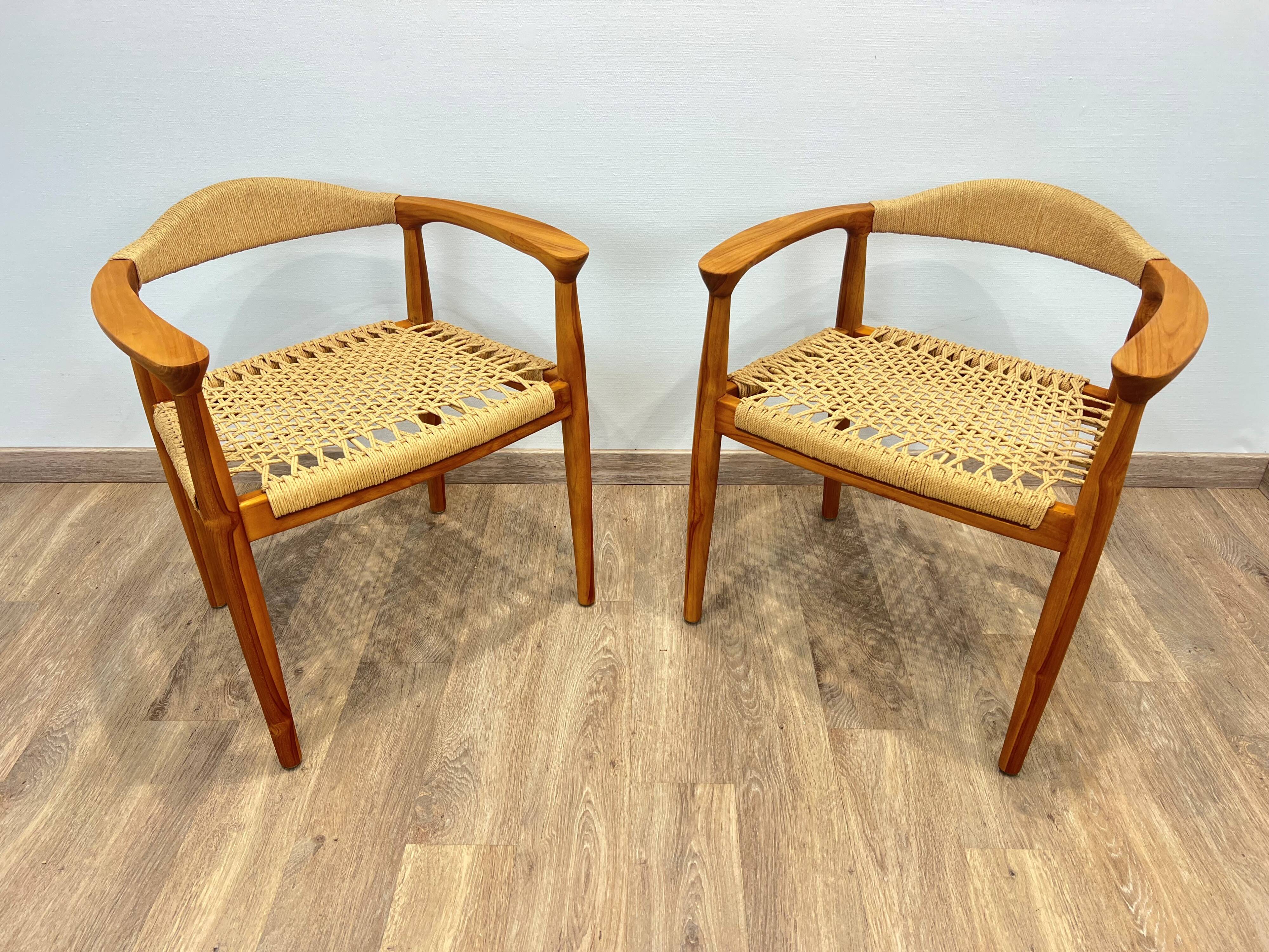 Pair of Scandinavian armchairs in woven teak