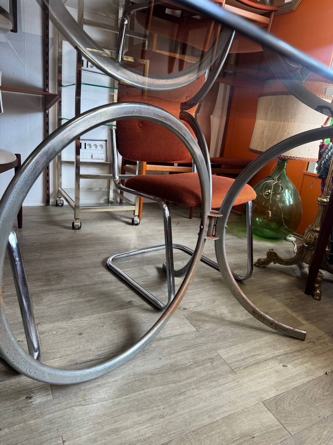 Vintage 70s smoked glass dining table