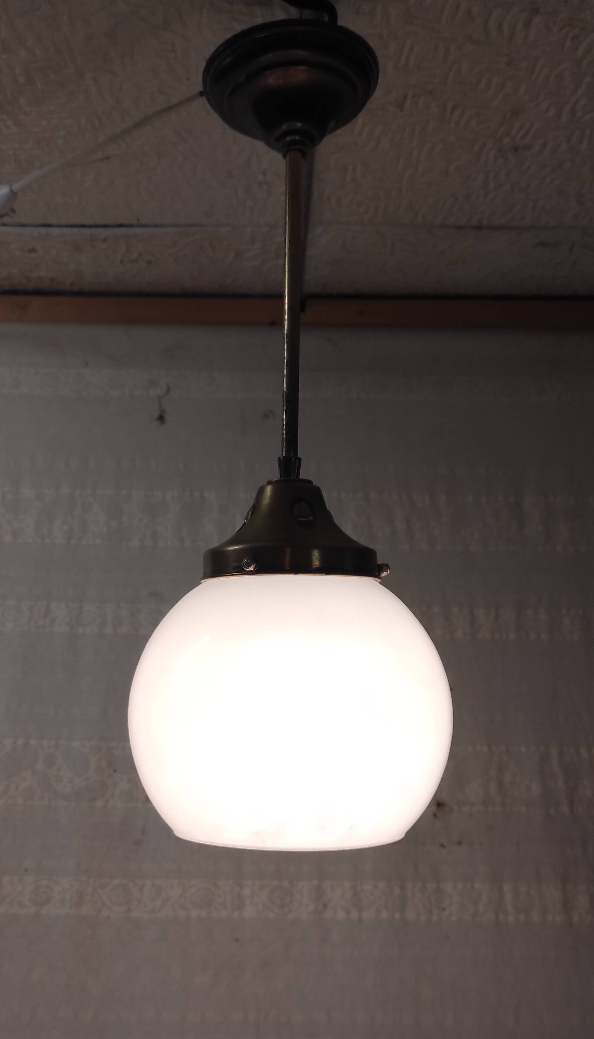 Art Deco pendant light in brass and opaline - mid-20th century