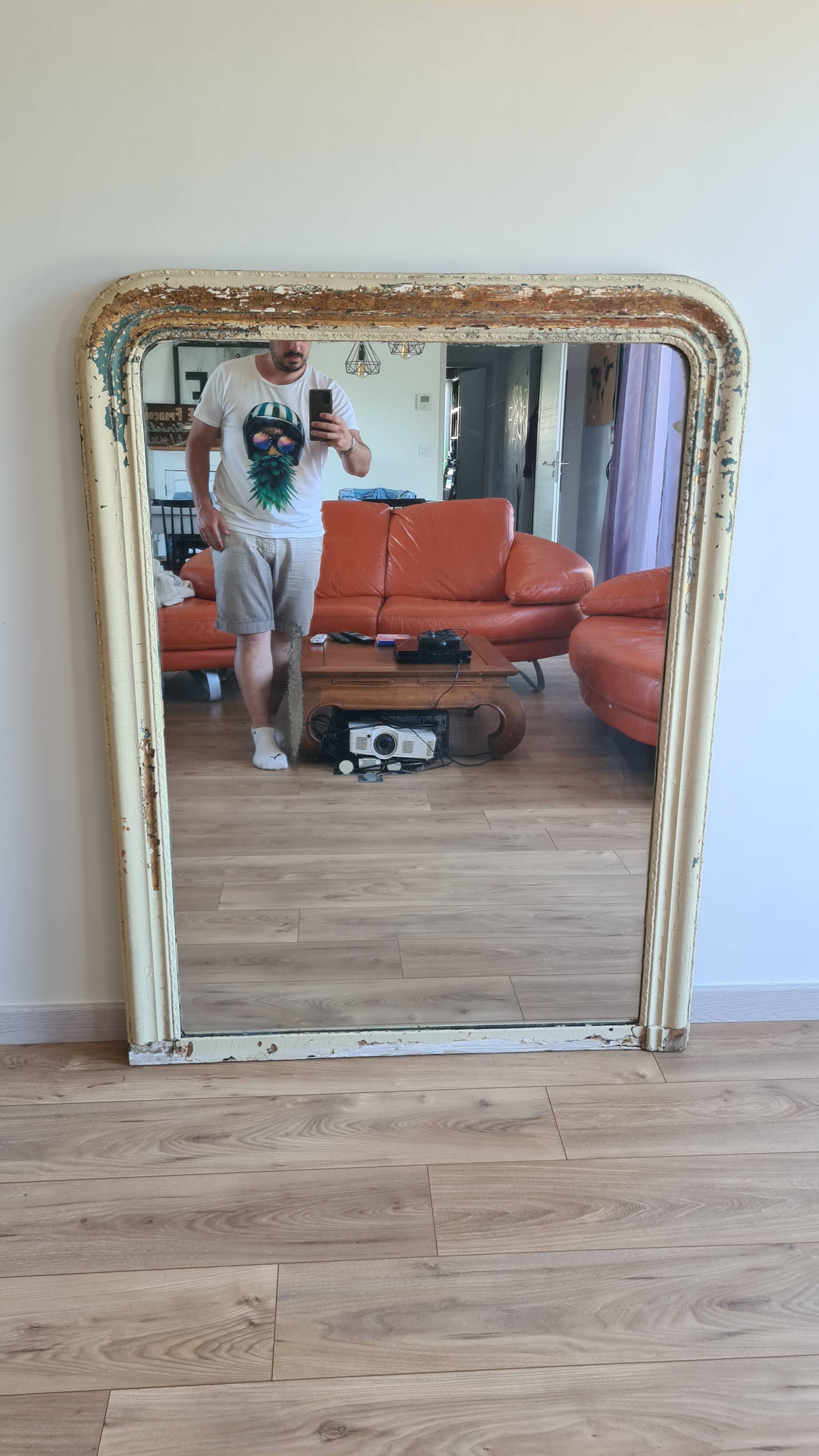 Large shabby chic Louis-Philippe mirror 139 × 106 cm – old-world charm