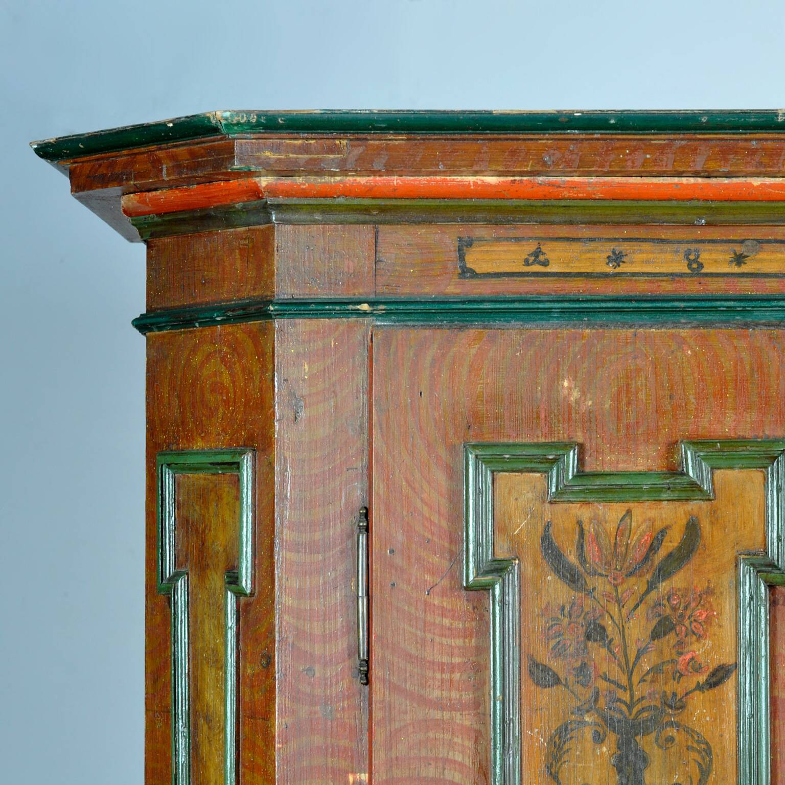 Hand Painted Folk Art Armoire/Bridal Cabinet, Southern Germany, Dated 1807