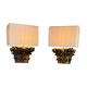 Pair of table lamps, half Corinthian capitals in carved and gilded wood, 18th century