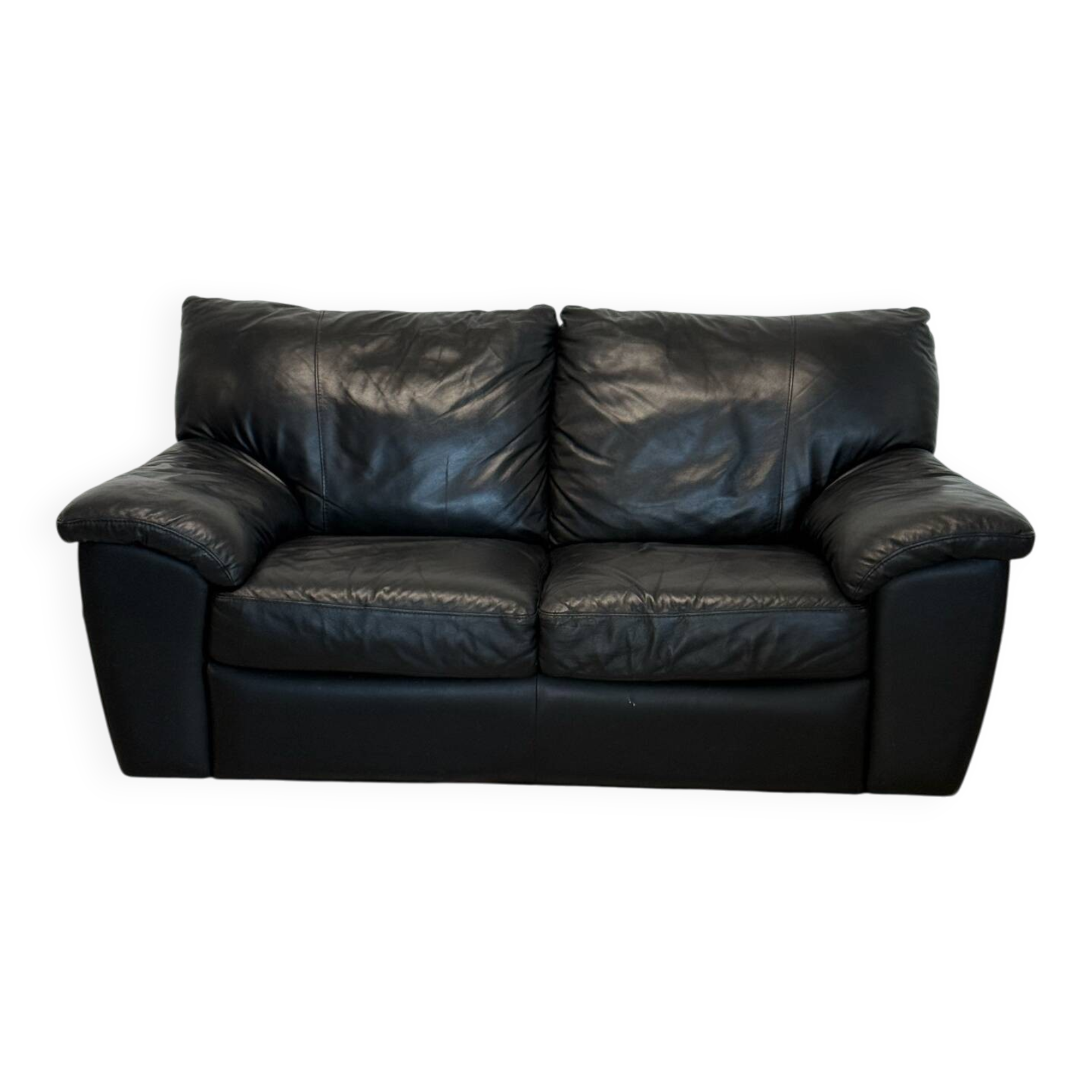 Two-seater black leather sofa — postmodern design