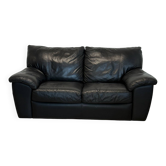 Black leather 2-seater sofa — postmodern design