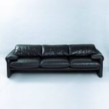Maralunga sofa in brown black leather by Vico Magistretti for Cassina, 1970