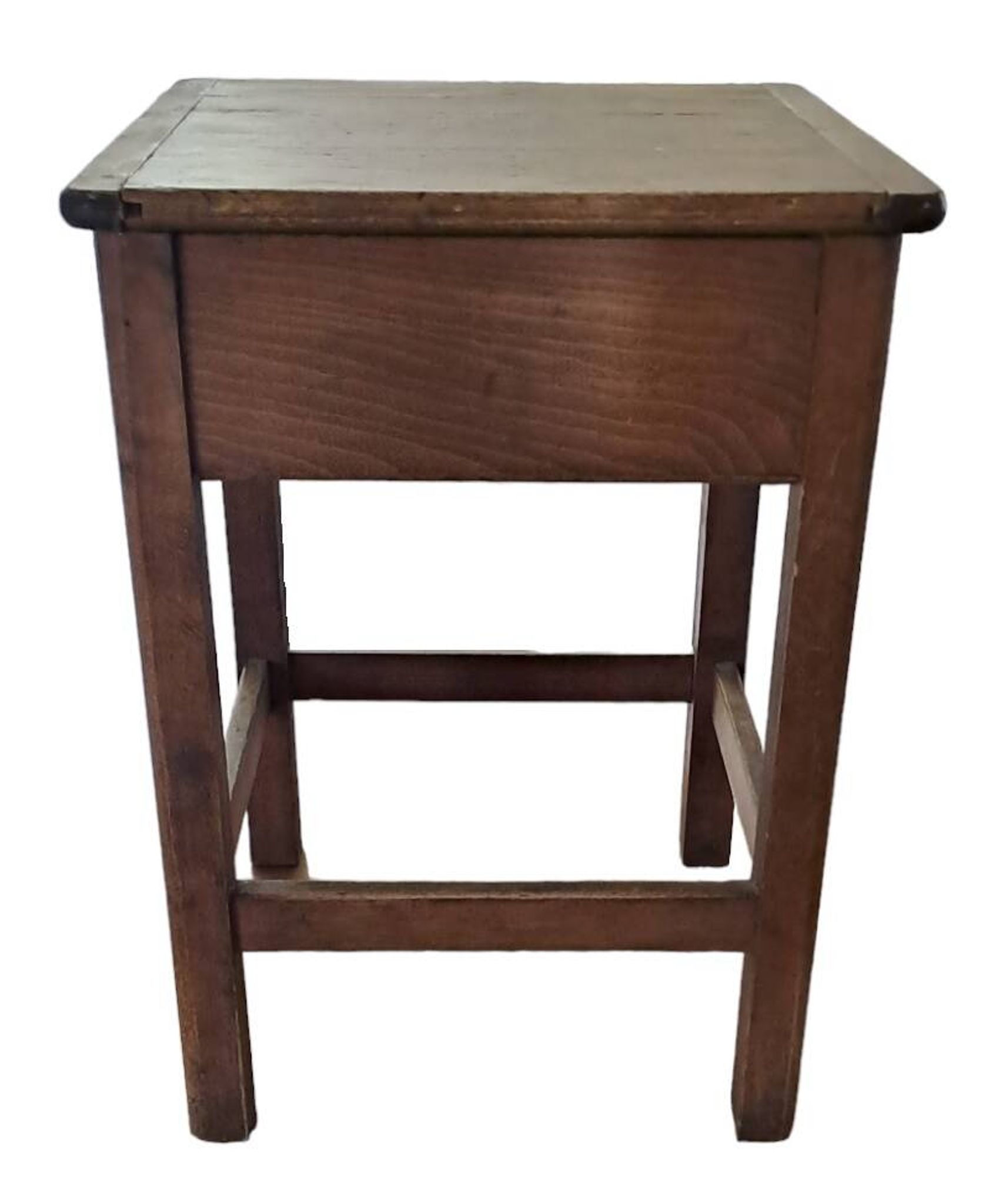 Stained brown wood stool 1940 with locker extra furniture decoration kitchen workshop veranda