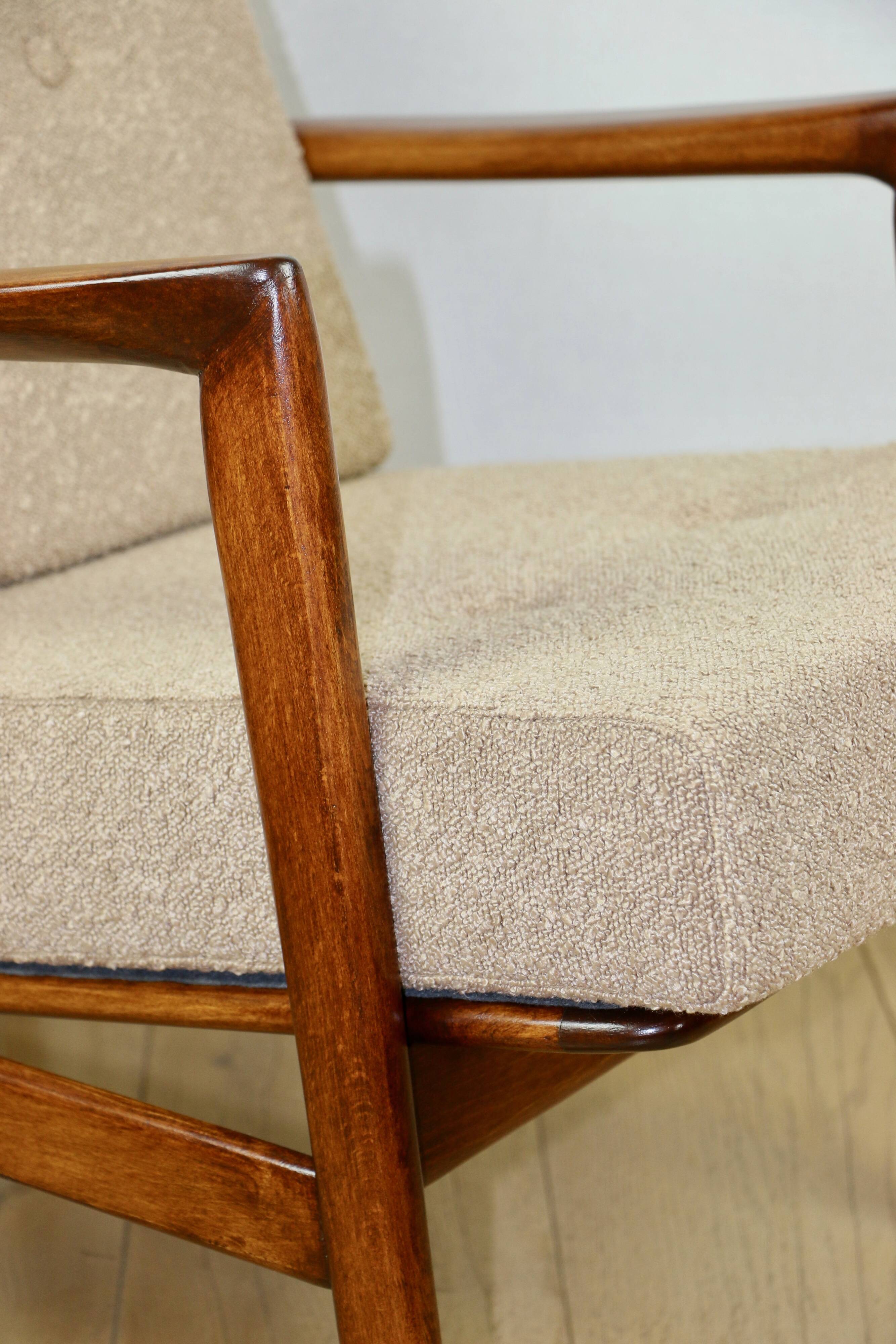PRL armchair "Stefan" oak wood vintage beige - gold boucle - 3 pieces available