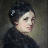 19th Century Victorian Portrait of a Lady Oil Painting, Framed