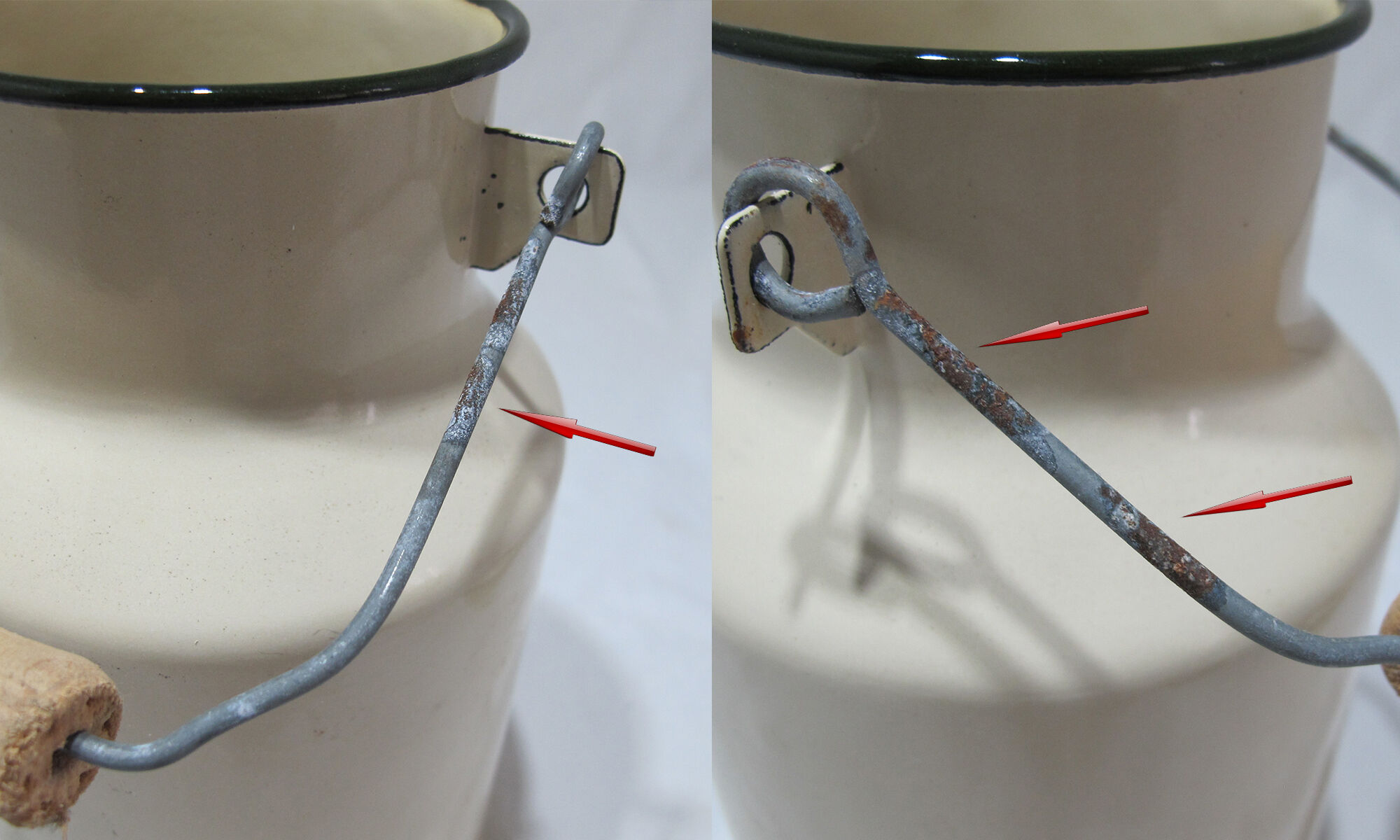 Milk jug in vintage enamelled sheet metal