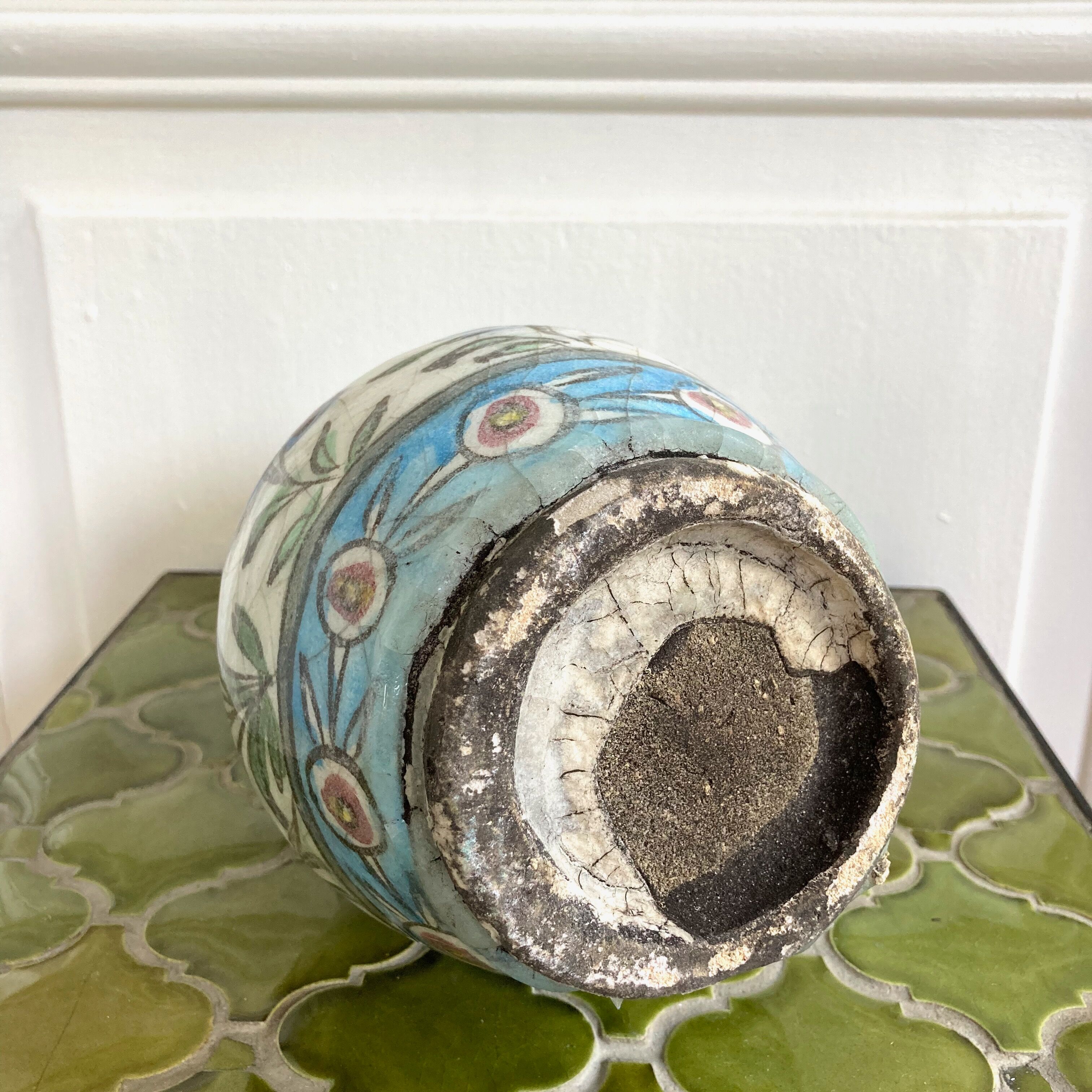 Vase céramique craquelée décor oiseaux
