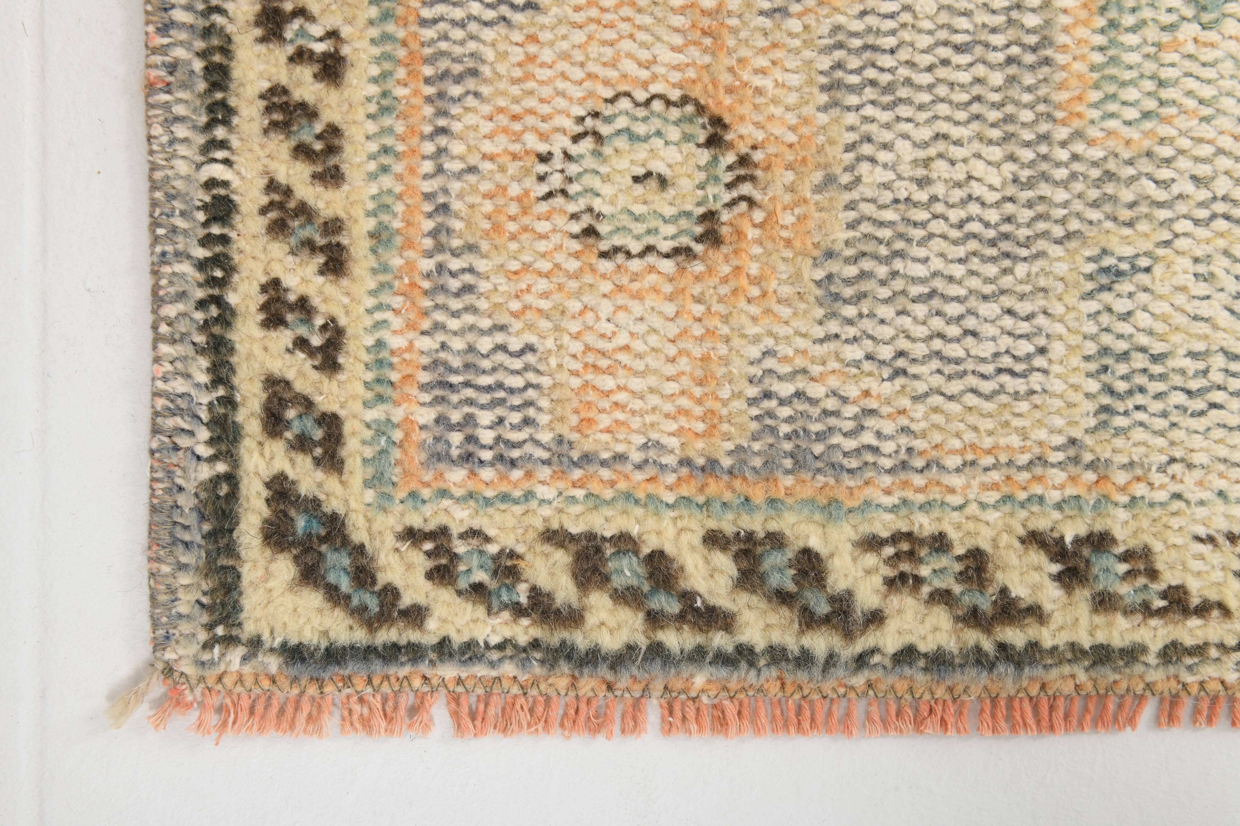 6x9 Peach Orange & Cream Geometric Vintage Rug, 179x288Cm