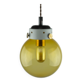Industrial Vintage Mid-Century Modern Amber Glass And Brass Metal Lamp