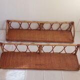 Pair of bamboo and rattan shelves