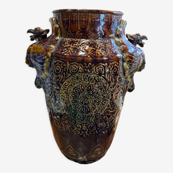 Vase Griffons Longchamp en céramique mordorée