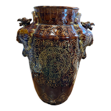 Vase Griffons Longchamp en céramique mordorée