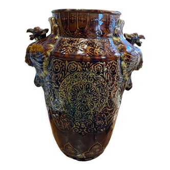 Important Longchamp Griffon vase in golden ceramic