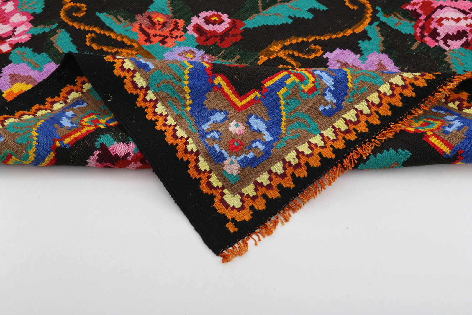 Handmade vintage moldov black kilim 205 cm x 213 cm