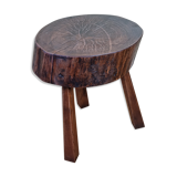Brutalist side table in tripod solid wood