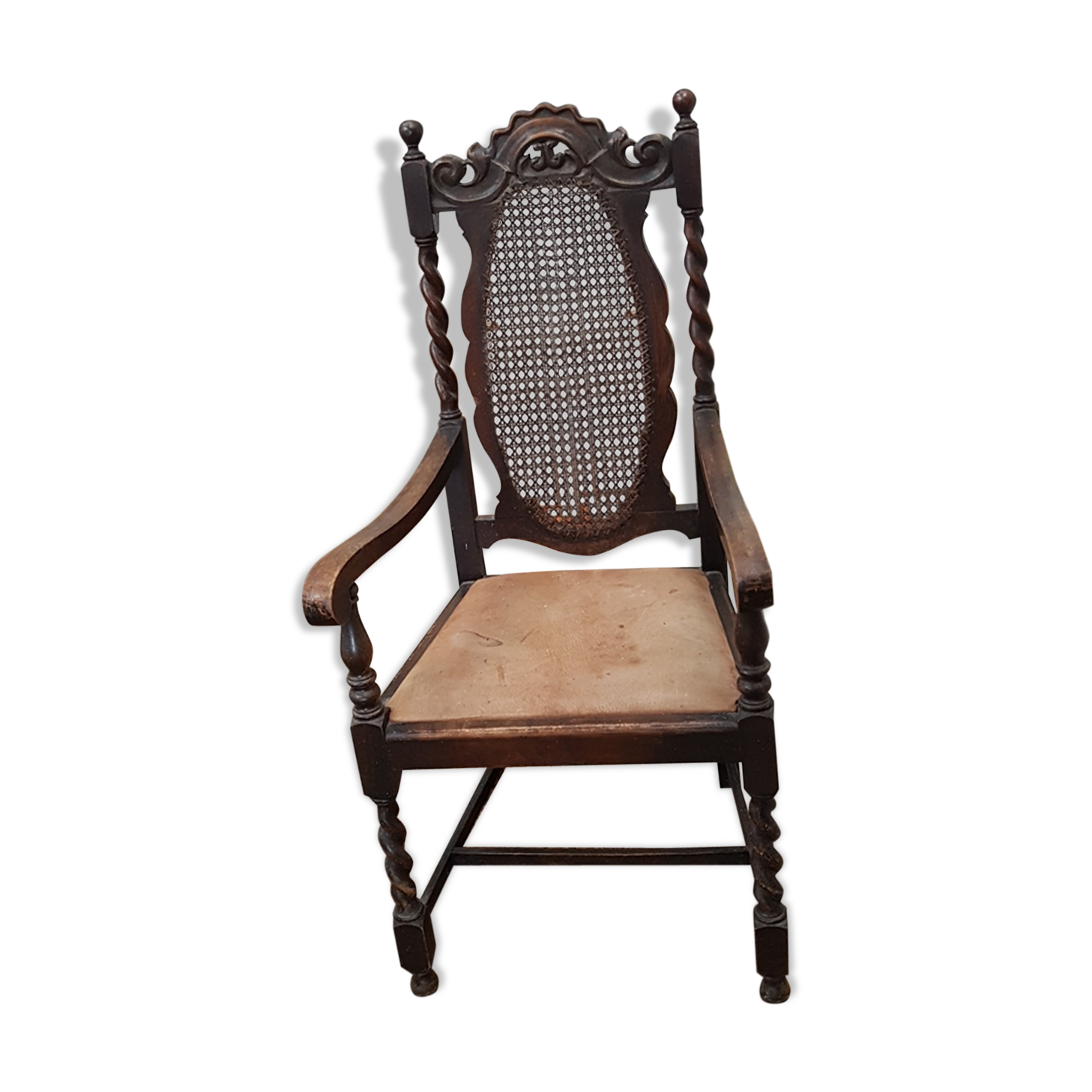 Solid oak and leather armchair