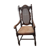 Solid oak and leather armchair