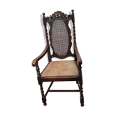 Solid oak and leather armchair