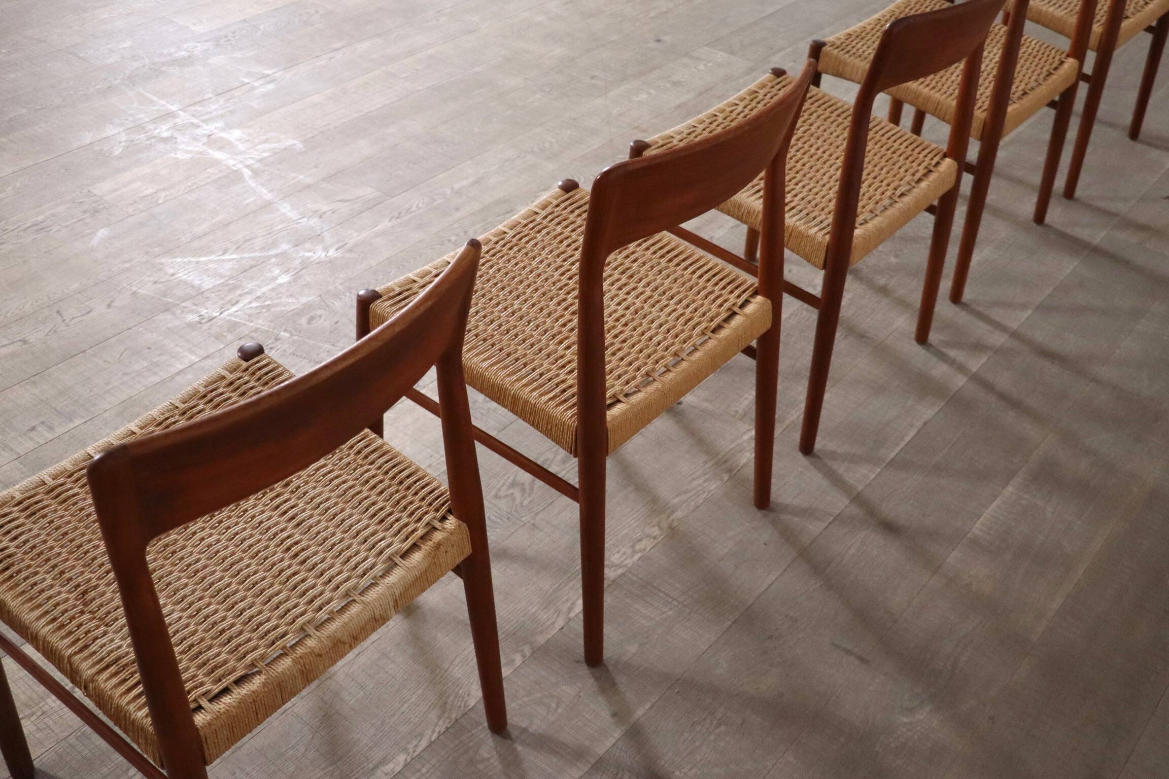Kai Kristiansen Dining Chairs In Teak And Papercord For KS Mobler, Denmark 1960s, Set Of 6
